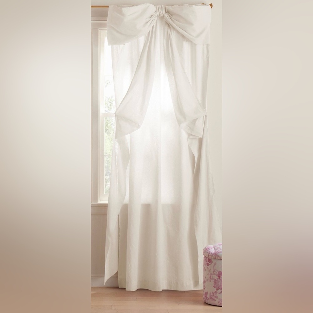 LoveShackFancy Ivory Bow-Top Sheer Curtain Panel by Pottery Barn Teen